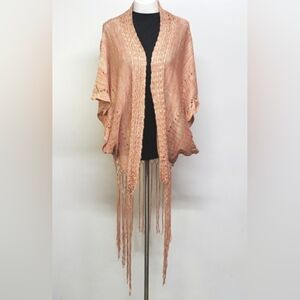 Lovestitch Open Knit Fringe Kimono Cardigan Coverup Women's One Size